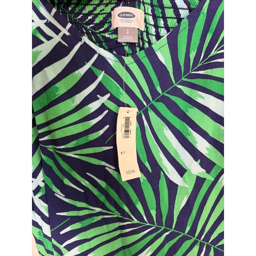 Old Navy Womens Tropical Palm Print Cami Midi Dress Green Navy Blue Small NWT - Picture 5 of 8